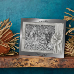 Plaque Photo Nœud en satin argenté élégant Créez votre propre p