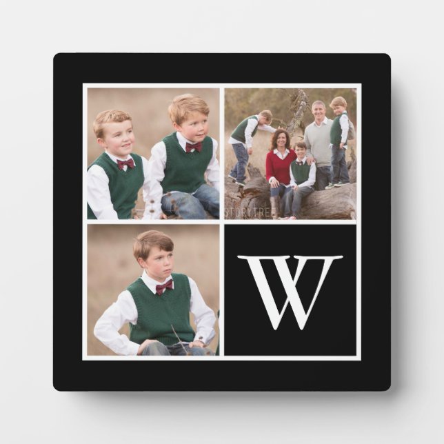 Plaque Photo Noir et blanc 3 Photo Collage Famille Monogramme (Devant)
