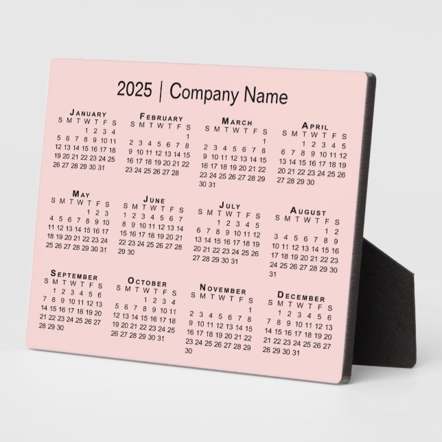 Plaque Photo Nom de la société minimum 2025 Calendrier sur Pink (Côté)