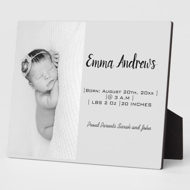 Plaque Photo Nom de photo de bébé naissance personnalisé  (Côté)