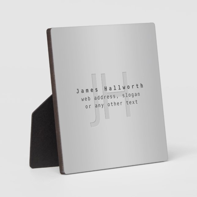 Plaque Photo Nom et Slogan modifiable moderne | Gradient gris (Recto)