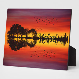 Plaque Photo Nom guitariste orange moderne Aquarelle