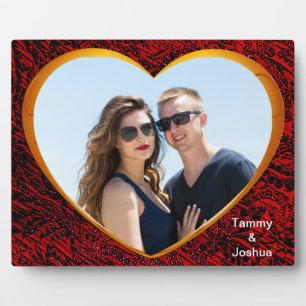 Plaque Photo Nom photo personnalisé Gold Heart Rouge Abstrait