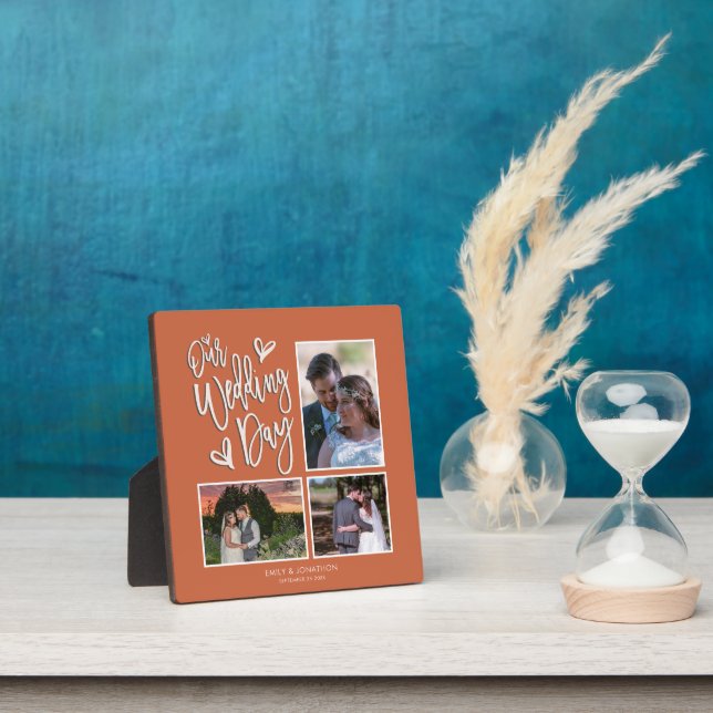 Plaque Photo Notre Collage du jour de mariage 3 Photo Script Te (Insitu)