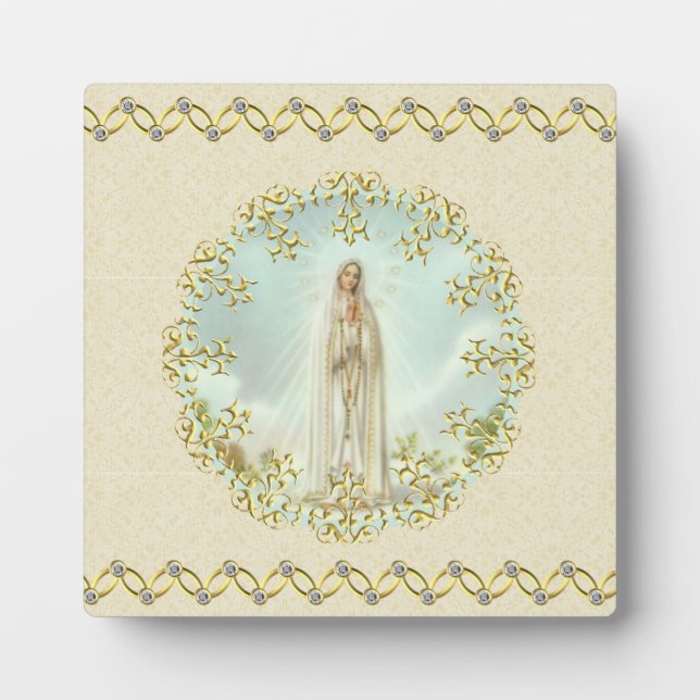 Plaque Photo Notre Dame de Fatima Gold Wreath Diamond Chain (Devant)