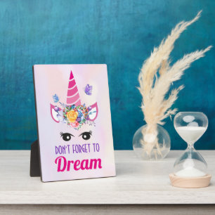 Plaque Photo N'oubliez pas de rêver une licorne rose mignonne