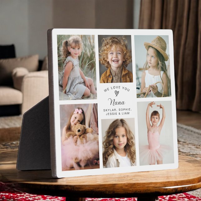 Plaque Photo Nous vous aimons Nana Collage de photos de famille (Personalize with 6 favorite photos for a custom gift for Nana.)