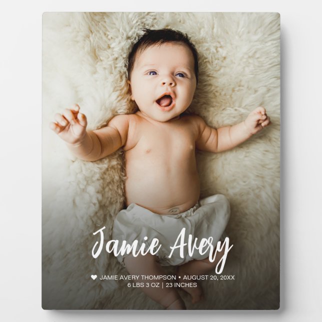 Plaque Photo Nouveau-né Nom de la photo de bébé Script statisti (Devant)