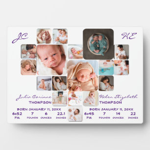 Plaque Photo Nouveau-nés Jumeaux Bébés BiStats Collage Photo Mo