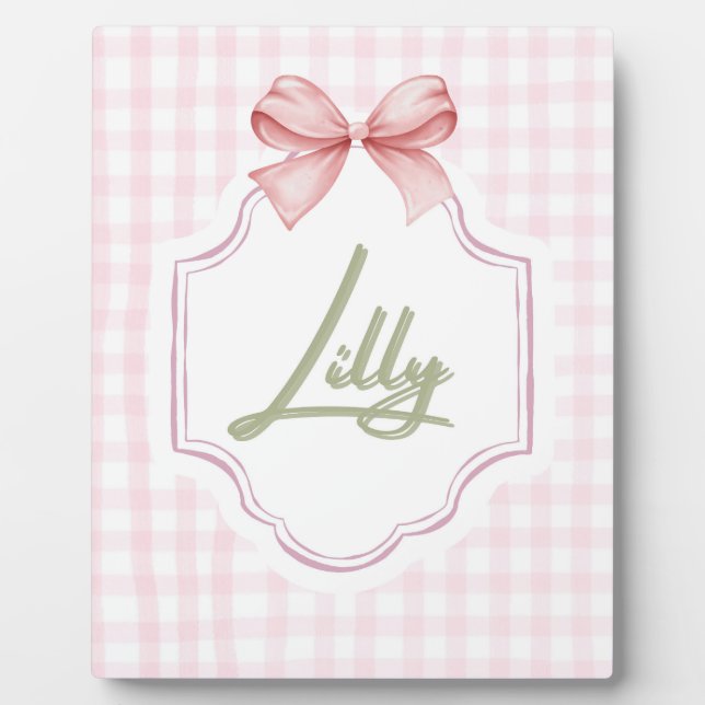 Plaque Photo Nurserie personnalisée pour bébé fille avec ruban  (Devant)