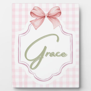 Plaque Photo Nurserie pour bébé fille avec nœud et gingham pers