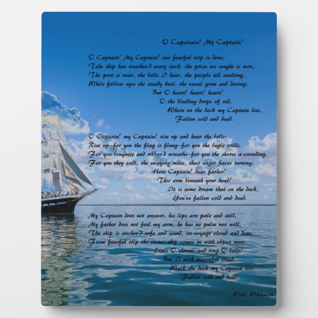 Plaque Photo O'Captain, Mon capitaine par : Walt Whitman (Devant)