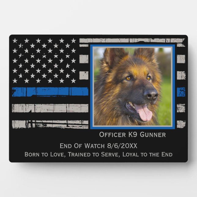 Plaque Photo Officier de la ligne bleue mince Chien de police K (Devant)