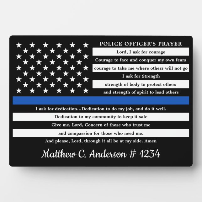 Plaque Photo Officier de police Prière Cadeau Mince Ligne bleue (Devant)