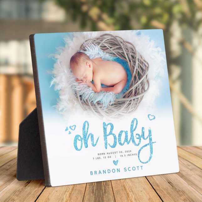 Plaque Photo "Oh Baby" Chic Sweet Boy Birth Photo Blue Keepsaké (Créateur téléchargé)