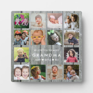 Plaque Photo On aime Grand-mère 14 Collage Photo Bois Gris