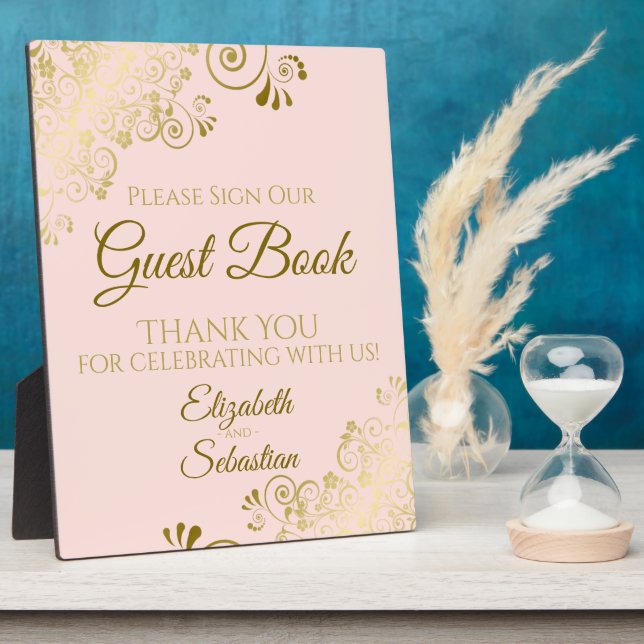 Plaque Photo OR & Blush Pink Sign Our Guest Book Mariage (Côté)