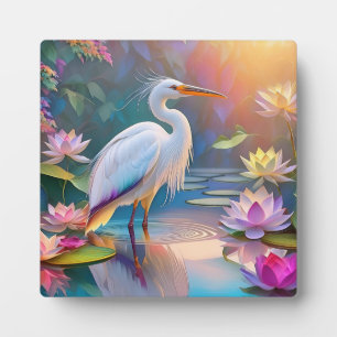 Plaque Photo Orange Billed White Heron Imaginaire Bird