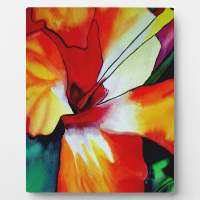 Plaque Photo Orange Hibiscus fleurs tropicales aquarelle art (Devant)