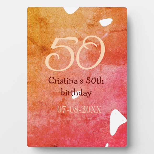 Plaque Photo Orange rouge 50 anniversaire ajouter nom date p (Devant)