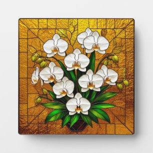 Plaque Photo Orchidées dans une œuvre d'art en verre coloré ave
