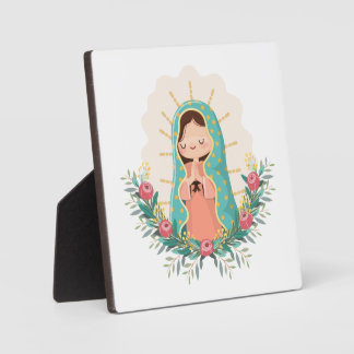Plaque Photo Our Lady of Guadalupe with flowers Kawaii Style