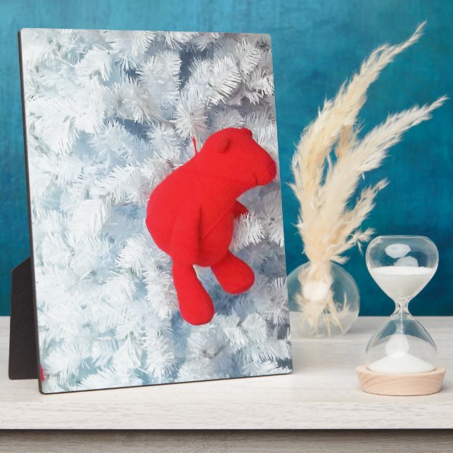 Plaque Photo Ours en peluche rouge dans l'arbre de Noël (Côté)