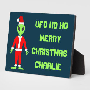 Plaque Photo OVNI Ho Père Noël alien Personnalisé Nom