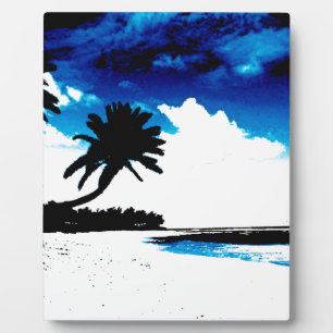Plaque Photo Palmier blanc noir bleu Silhouette