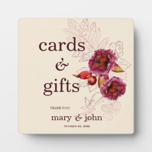 Plaque Photo Pancarte de cartes et cadeaux Boho Burgundy Rose
