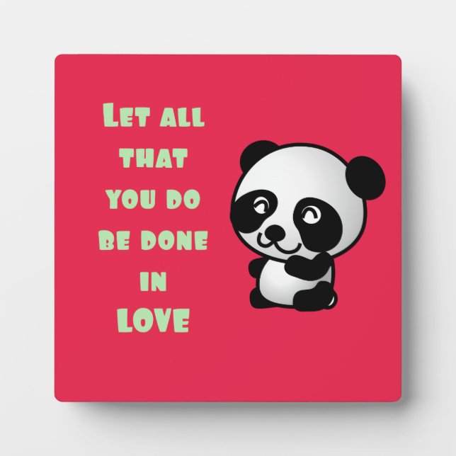 Plaque Photo Panda avec une citation d'amour inspirationnelle (Devant)