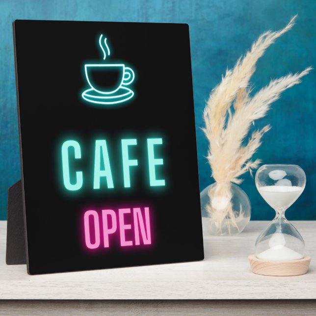 Plaque Photo Panneau comptoir du café Neon Cafe Open (Côté)