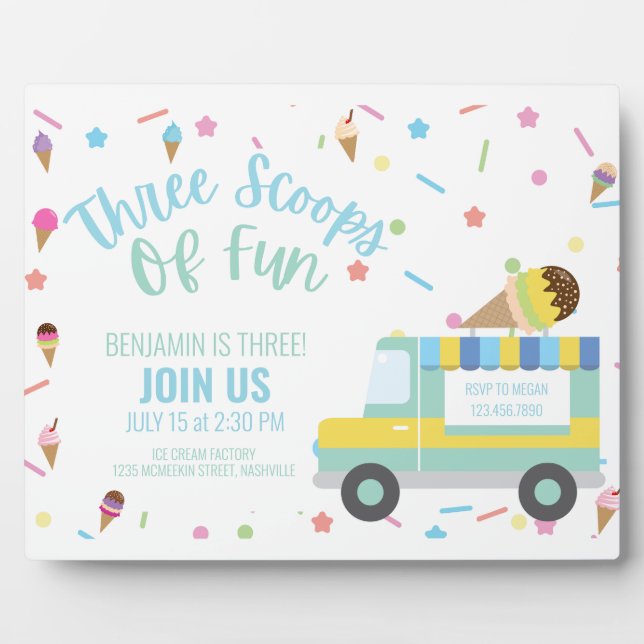 Plaque Photo Panneau Crème glacée 3ème Triplet de frère d'anniv (Devant)