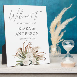 Plaque Photo Panneau de bienvenue floral et pampas eucalyptus b