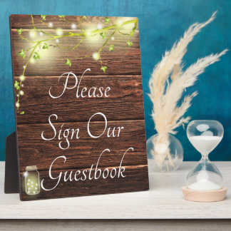 Plaque Photo Panneau du livre d'or Rustique Mason String Lights