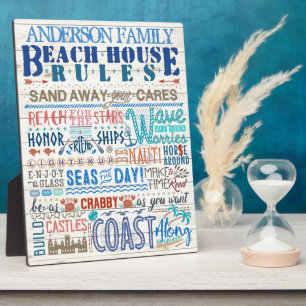Plaque Photo Panneau famille Règles de plage Cottage personna