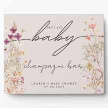 Panneau fleur sauvage baby shower beige en bois