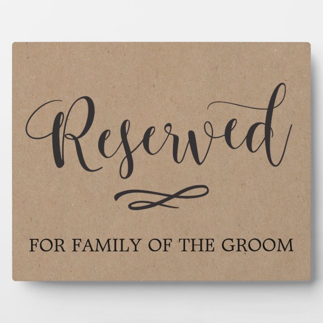 Plaque Photo Panneau Mariage de la calligraphie Kraft réservée (Devant)
