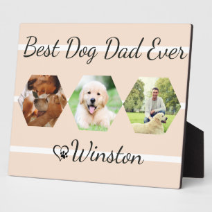 Plaque Photo Papa Chien Tan Stripe Hexagone Photo Fête des Père