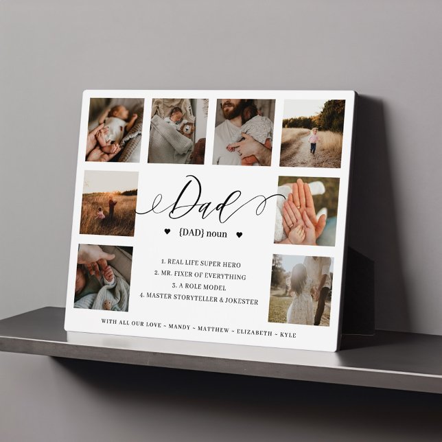 Plaque Photo Papa Définition Signification Fête des pères 8 Pho (Dad Definition Meaning Fathers Day 8 Photo Collage Plaque)
