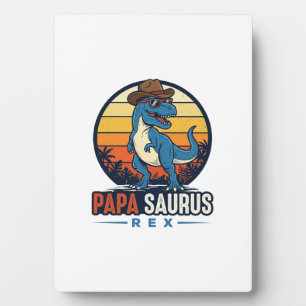 Plaque Photo Papa Saurus Rex Cowboy Dinosaur Vintage T-shirt_1