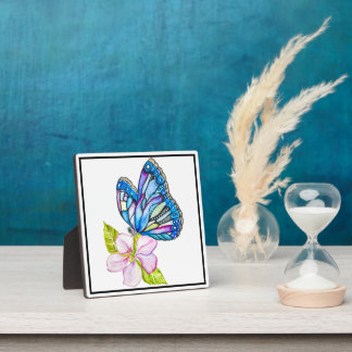 Plaque Photo Papillon Bleu Fantastique sur Fleur de Pommier