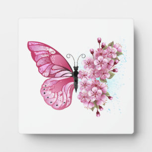 Plaque Photo Papillon de fleurs avec Sakura rose