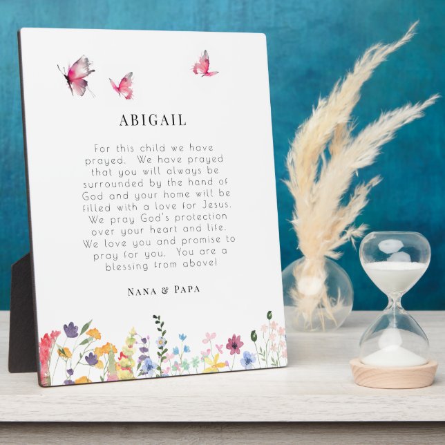 Plaque Photo Papillons blancs et prière Fleur sauvage pour enfa (Côté)