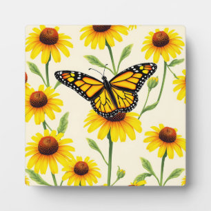 Plaque Photo Papillons Monarques Motif Jaunes Marguerites