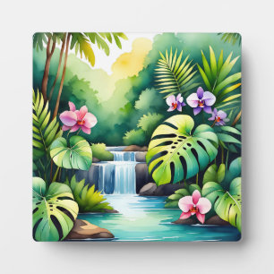 Plaque Photo Paradis tropical de la cascade de la jungle aux or