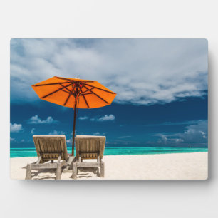 Plaque Photo Parapluie Soleil Sur La Plage De Sandy  Maldives