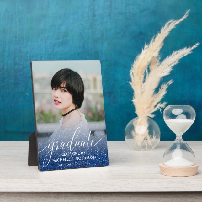 Plaque Photo Parties scintillant bleu foncé Ombre Girly Photo G (Côté)