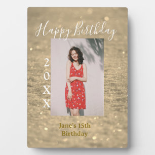 Plaque Photo Parties scintillant d'or heureux 15e anniversaire