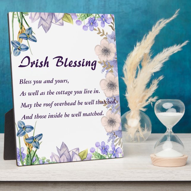 Plaque Photo Pastel Blue Floral Lilac Prière de bénédiction irl (Côté)